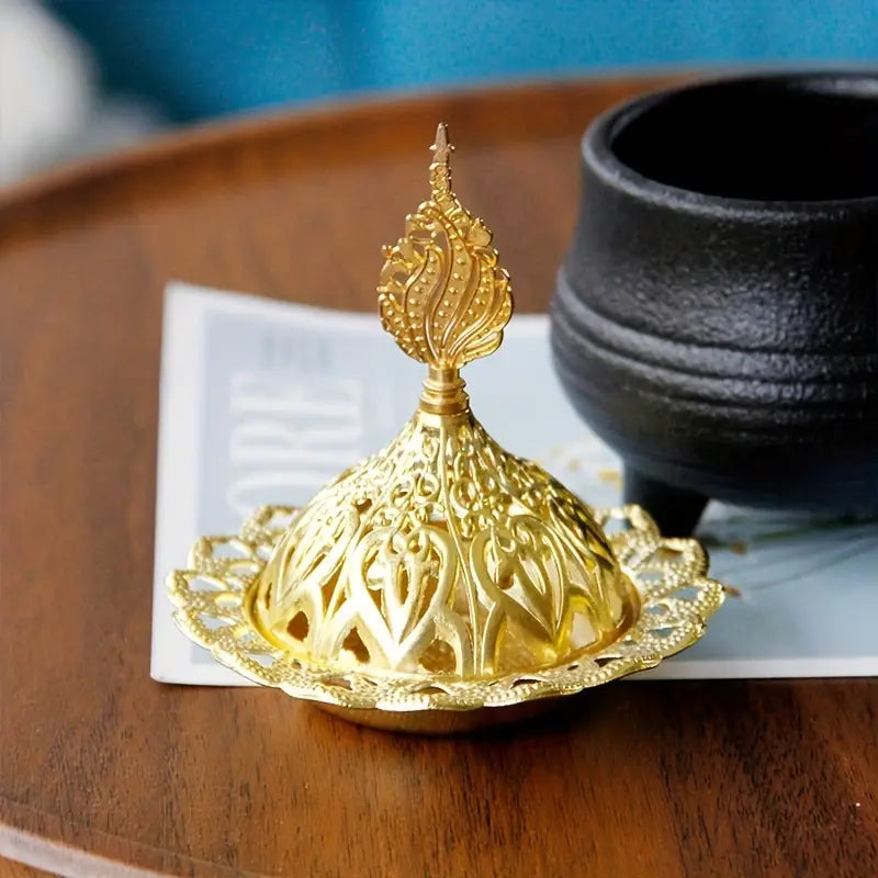 Golden Metal Incense Burner and Candle Holder (1pc)
