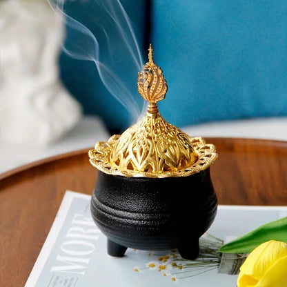 Golden Metal Incense Burner and Candle Holder (1pc)