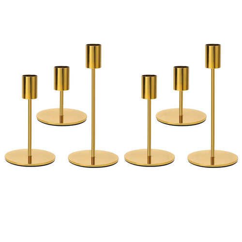 Gold Taper Candlestick Holders – Set of 6, Decorative Home Decor