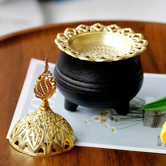 Golden Metal Incense Burner and Candle Holder (1pc)