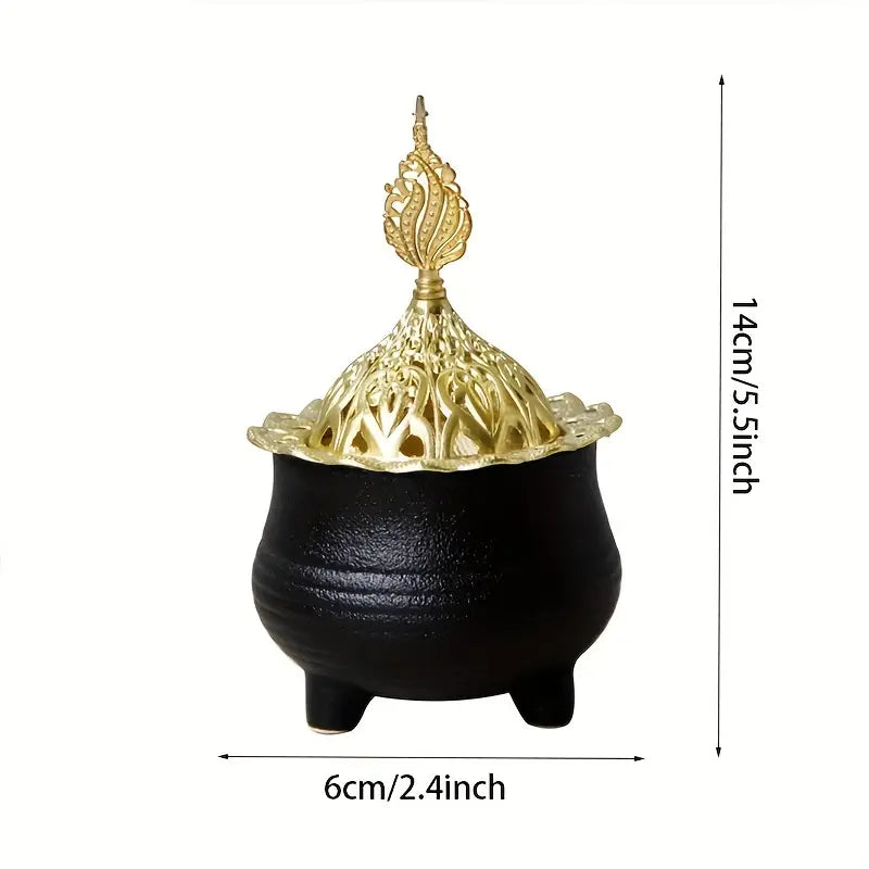 Golden Metal Incense Burner and Candle Holder (1pc)