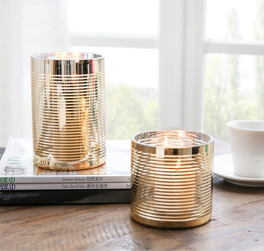 Vintage Gold Windproof Glass Candle Holder Decor